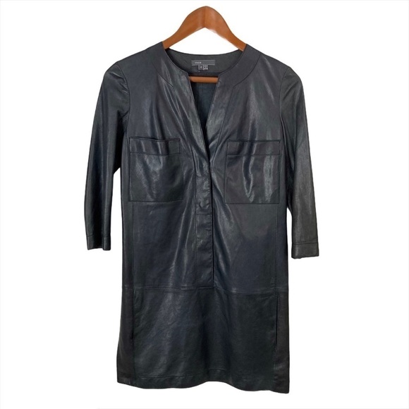 VINCE Lamb Leather Tunic Shift Dress - Picture 4 of 14